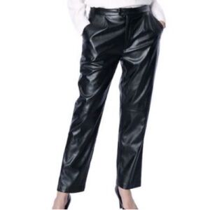 Halston Hi-Rise Straight Leg, Black Faux Leather Pants Size L